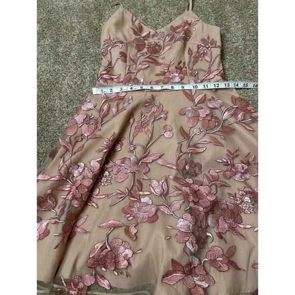 Women’s Beige Pink Floral Embroidered Mesh A-Line Cocktail Party Dress Sz 4 - Picture 5 of 10